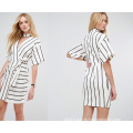 Wrap Stripe Dress with Choker Detail